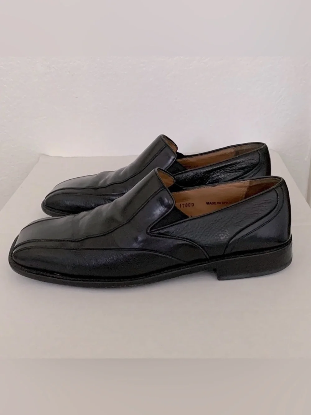 MEZLAN MENS LEATHER LOAFERS SLIP ON SQUARE TOE BLACK LUXURY DESIGNER SIZE 10